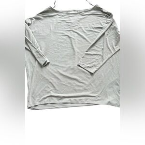 ATHLETA Sage Green Boat Neck Pleated Cutout Back 3/4 Sleeve Knit Top Size xl